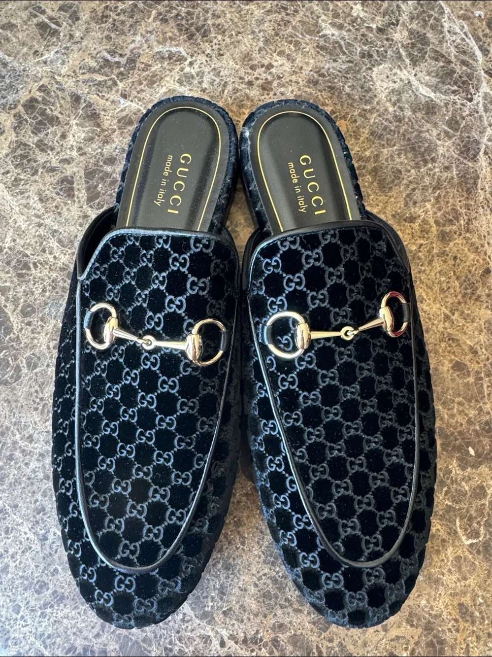 Gucci princetown slide black logo mocassin loafers flats sz 39